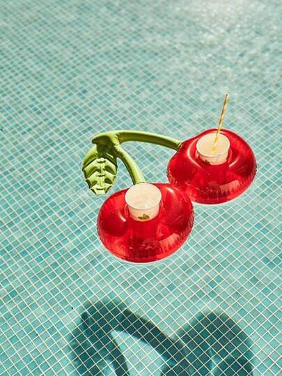 1个充气单/双樱桃杯托，水上漂浮饮料杯垫，适用于泳池派对、游泳池饮料架