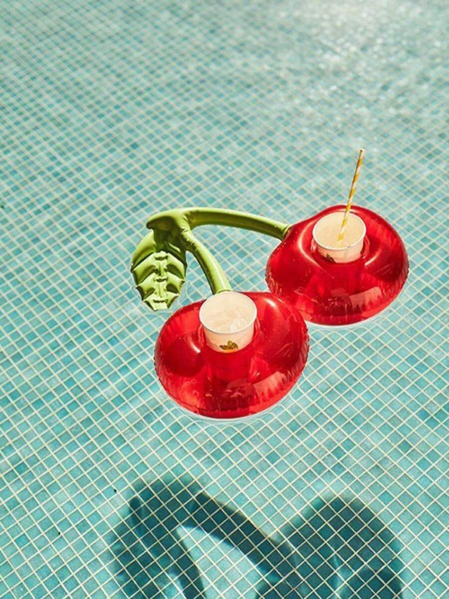 1个充气单/双樱桃杯托，水上漂浮饮料杯垫，适用于泳池派对、游泳池饮料架 - 1pcs - 查看 1