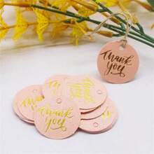 100tag20M Rope Creative Thank You, Handmade Gold Stamping Hanging Tag Circular 3cm Card Party Gift Baking Thank You Package
