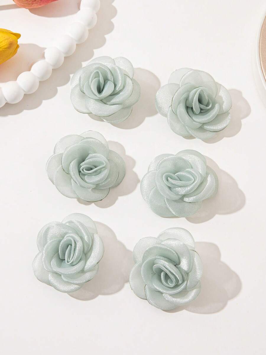 6pcs Cute Rose Flower Hair Clips, Suitable For Everyday Wear And Vacation Dressing - Green - View 1
