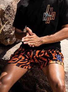 Pantalones cortos de baloncesto casuales de ajuste casual con estampado de rayas de tigre para hombres, para primavera y verano, escuela