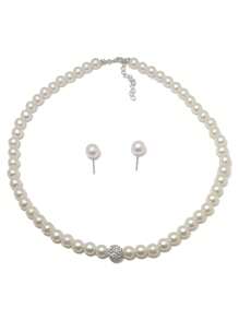 Set de 3 piezas de collar y aretes de joyería con perlas falsas, conjunto de joyería clásica europea y americana con perlas, conjunto de joyería retro con cuentas para mujeres