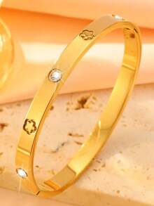 1 件金手镯不锈钢钉锆石手链，镶嵌锆石，钛钢手链，珠宝黄金珠宝珠宝女士手链配饰女士不锈钢珠宝女士手链西方珠宝镜面抛光，真空涂层 - 金色 - 查看 4