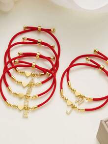 1 件 A-Z 英文字母不锈钢锆石心形串珠手工编织可调节手链女士配饰节日礼物 - 紅色 - 查看 3