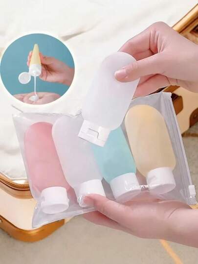 Set da 3/4 pezzi di bottiglie da viaggio in silicone e plastica, da 60ml, ricaricabili, a prova di perdite, contenitori cosmetici inodori per lozioni, doccia e prodotti per la cura della pelle, kit portatile per sottoimbottigliamento