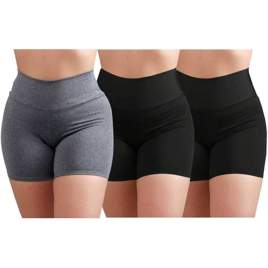 Kit 3 Premium Fitness Shorts High-Rise Women's Gym Bermuda Shorts - 彩色 - 查看 1