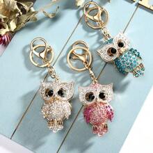 Creative Cross-Border Car Decor, Rhinestone Cartoon Owl Key Chain In Blue, Pink, Champagne, Metal Unisex Couple Keychains, Small Gifts For Girlfriends, Boyfriends, Colleagues, Birthdays, Parents, European And American Style School Letter Car Accessories Cute Goth Y2k Bag Accessories Lanyards With Id Holder Car Accessories Bag Charms - Multicolor - View 2