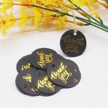 100tag20M Rope Creative Thank You, Handmade Gold Stamping Hanging Tag Circular 3cm Card Party Gift Baking Thank You Package