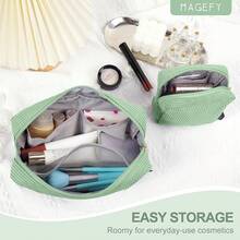 MAGEFY Bolsa de Maquillaje para Monedero Bolsa de Cosméticos Pana Linda Bolsa de Cosméticos para Mujer - Pequeño+Grande-Verde-2pcs - Ver 4