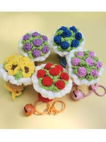1 Stück Rose Bouquet Schlüsselanhänger, süße Schlüsselanhänger Auto Zubehör Schlüsselanhänger Taschenbaumler, Taschenanhänger, Rosa Rose Schlüsselanhänger, realistisch gestrickter Blumenstrauß, Geschenk für Abschluss, Freundin, Jahrestag, Valentinstag, Hochzeit Schlüsselanhänger, Muttertagsgeschenke Unabhängigkeitstag Frauen