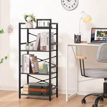 4 Tier Bookshelf - Small Book Shelf Industrial Bookcase, Narrow Book Book Storage Organizer CD/Movie/Book, Bookshelves Bedroom Office Living Room-Cll - Grey - View 2