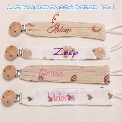 1 buc. Clemă de suzetă personalizată brodată, Clemă de suzetă din lemn cu batistă, Clemă anti-pierdere, Clemă de guler, Nume/literă brodată manual, Modă, Moale, Colorat, Unic, Comoară personalizată, Potrivit pentru cadou memorial, Halloween, Ziua Recunoștinței, Cadou pentru prieteni, Cadou de confort, Cadou cu lanț din lemn, Cadou de sărbători, Cadou de ziua de naștere, Cadou de Anul Nou