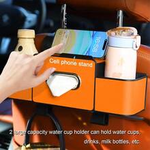 Organizador para asiento trasero del automóvil con portavasos, caja de pañuelos y ganchos de almacenamiento. Organizador multifuncional para el automóvil que sirve para sostener teléfonos, bocadillos, bebidas y bolsos. Compatible con la mayoría de los vehículos, en color negro. - Negro - Ver 5