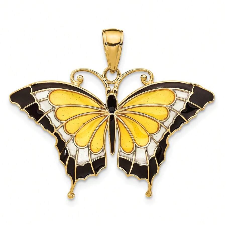 The Black Bow 14k Yellow Gold & Yellow Translucent Acrylic Butterfly Pendant, 30mm