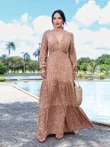 Elegant Printed Boho Chic Long Dress - Màu hồng gỉ - Xem 2