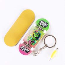 1pc 34mm Professional Finger Skateboard, Double Kick Skull & Alien Design, Maple Wood Material Mini Finger Skateboard, Stress Relief Creative Toy