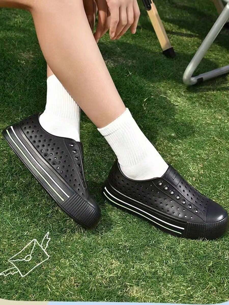 男女皆宜的夏季时尚套脚凉鞋,轻便舒适,透气百搭,适合海滩/休闲场合,多种颜色可选 - 黑色 - 查看 1