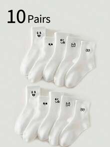 5/10/20双儿童及青少年印花白袜子，简约时尚，四季皆宜