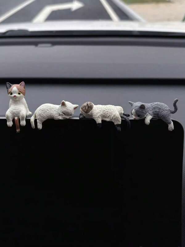 4-teiliges schlafende Katze Auto-Bildschirm Deko, Mini-Kätzchen Miniaturmodell, mit Klebestreifen. Harz-Simulationskatze Statue, Gartenfigur Ornament, Computer-Bildschirm Ornament, Wohndekoration, geeignet als Geschenk zum Vatertag, Geburtstag, Abschlussgeschenk.