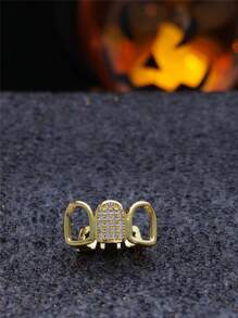 Hip Hop Gold Zähne Grills herzförmig mit synthetischem Zirkonia-Mosaik, vergoldet, Kupfer, für den täglichen Gebrauch, Partys, Mardi Gras, Ostern