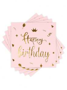 20 件/40 件/60 件/套薄纸，双层加厚铝箔粉色生日快乐图案餐巾，打开尺寸 13 英寸 X 13 英寸，适用于婚礼、茶会、生日派对装饰、派对用品、节日装饰、节日用品 - 粉色 - 查看 8