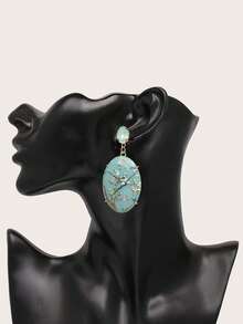 1 Pair Retro Bird & Floral Print Geometric Design Earrings - Green - View 2