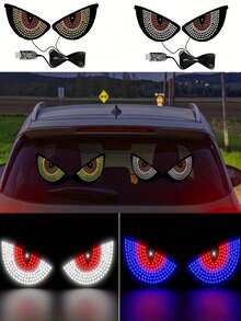 2 piezas de Luces de coche con efecto de ojos de diablo LED, alimentadas por USB, fácil instalación sin cableado necesario, iluminación de expresión genial para vehículos, luces decorativas de múltiples funciones geniales para camiones y SUV, parabrisas delantero y trasero, maletero sin batería requerida - Multicolor - Ver 12
