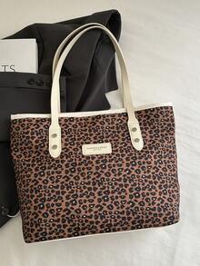 时尚条纹托特包 - 女士大容量单肩包 - 日常使用的拉链手提包 - 金属链条托特包，极简主义链条单肩托特包，适合少女、女性、大学生、新秀和白领工作者，非常适合办公室、工作、商务、通勤，是女性最佳工作包，适合返校学生使用 - 棕色 - 查看 2