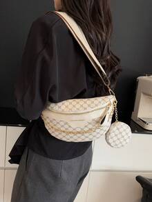 时尚刺绣链条腰包斜挎包，容量大 - 白色 - 查看 7