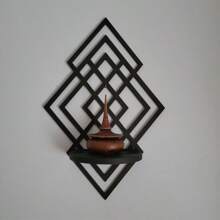 Beautiful Floating Wood Wall Accent Shelf, Geometric Diamond Plant Wall Handing Shelf, Decorative Succulent Candle Wall Decor Crystal Shelf