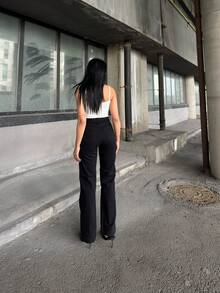 Damen Loose Fit Jeans Hose mit Reißverschlusstaschen, elegant, einfarbig