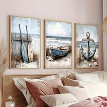 1/3 tấm áp phích nghệ thuật treo tường chủ đề hàng hải bên bờ biển, nghệ thuật treo tường phong cách hiện đại, nghệ thuật treo tường về mái chèo, thuyền và mỏ neo ven biển, tranh trang trí nhà trên bãi biển, tranh treo tường nghệ thuật bằng vải canvas làm quà tặng, lý tưởng cho phòng khách, phòng ngủ, văn phòng, không gian theo chủ đề hàng hải, đồ trang trí tường, trang trí nhà và ký túc xá, không có khung/có khung - Nhiều màu - Xem 20