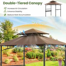 8 X 5 FT BBQ Grill Gazebo W/ 2 Side Shelves Storage Basket Hanging Hooks Outdoor - Brown and Black - View 6