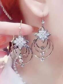 时尚夸张多层大圆形耳环，女士时尚个性高档优雅吊坠耳环 - 銀色 - 查看 3