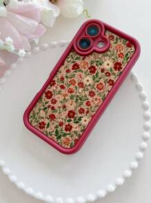 Flower 1pc Red Floral Pattern Matte Anti-Drop Phone Case Compatible With Samsung, Compatible With IPhone 16/15/14/13/12/11/XSMAX/X/XS/XR/7PLUS/8PLUS/7/8/S21/22/23/24/25