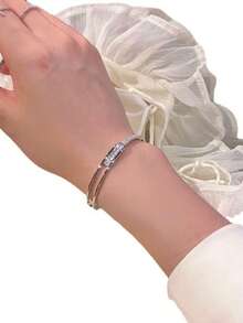 1pc Adjustable Starry Bangle Bracelet, Suitable For Daily Casual Wear - Silver - View 1
