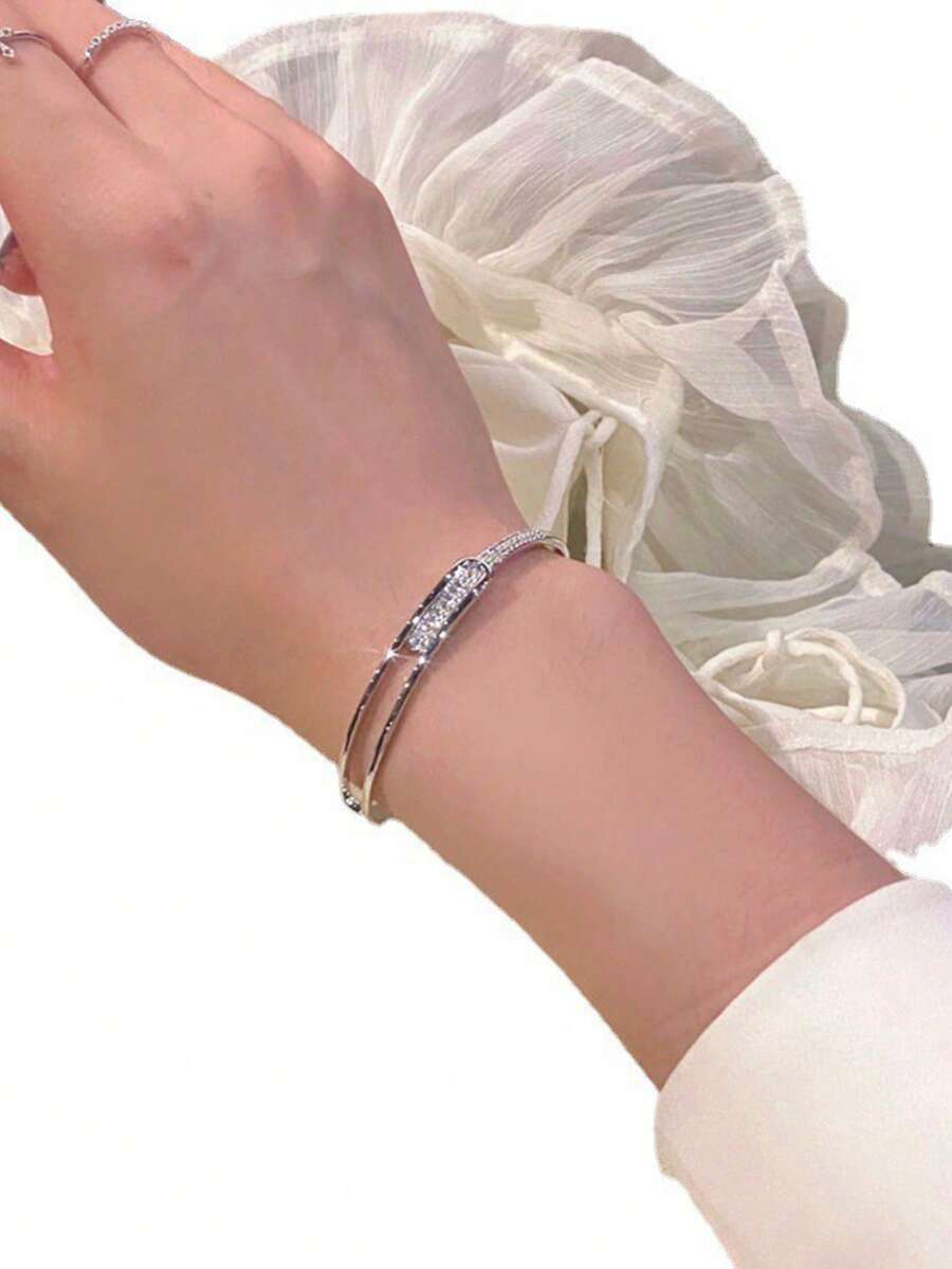 1pc Adjustable Starry Bangle Bracelet, Suitable For Daily Casual Wear - Silver - View 1