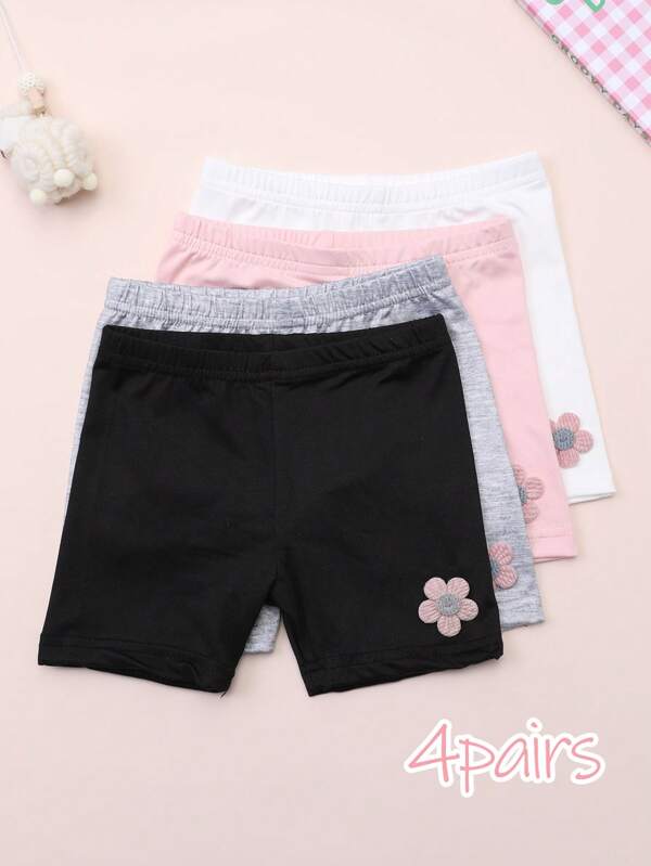 4 piezas Pantalones cortos y leggings para niñas bebé con decoración de lazos, estilo lindo y elegante, adecuado para uso diario, todo el año