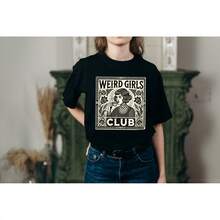 Vintage Weird Girls Club Punk Rock Style T-Shirt, 100% Cotton Fabric, Crew Neck, Short Sleeve, Casual Men'S All-Match, Spring Summer All-Season Casual Wear, 220gsm - Ideal For Valentines New Year'S Day Father'S Day Christmas - 黑色 - 查看 3