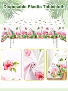 1pc Flamingo Plastic Tablecloth - 86.61 X 51.18 Inches, Tropical Hawaiian Style Disposable Tablecloth, Rectangular Flamingo Tablecloth For Picnic, Flamingo Hawaiian Theme Birthday Party Decoration - Multicolor - View 6
