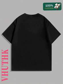 VHUTHK (220 Cotton T-Shirt) '6 PEOPLE I TRUST' Letter And Banknote Pattern Print, Men's Casual Soft 100% Cotton Full Neck Round Neck Short Sleeved T-Shirt With Portrait And Letter Print - màu đen - Xem 4