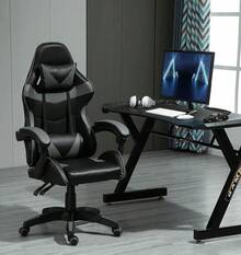 Mcc Direct Swivel Faux Leather Office Chair Racing Sports Gaming Tilt Computer Desk Chair With Headrest & Lumbar Cushion A - Grey - View 8