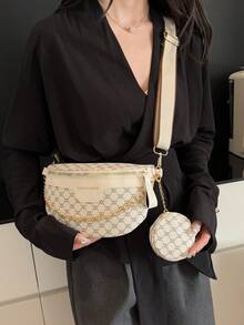 时尚刺绣链条腰包斜挎包，容量大 - 白色 - 查看 5