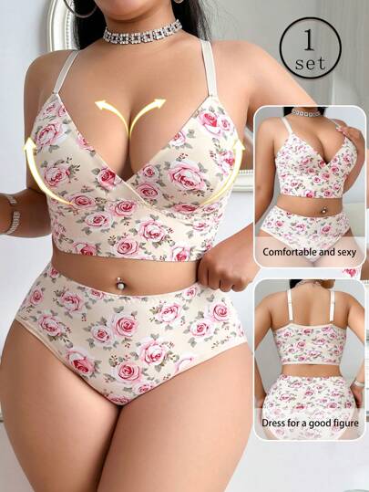Conjunto de lencería informal estampada de talla grande