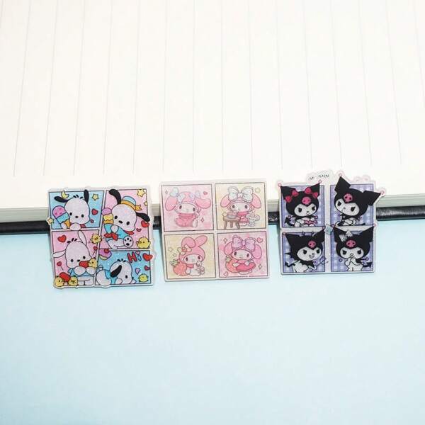 Sanrio 3Pcs/Set Sanrio Kuromi Melody Pochacco Brooch Pin For Backpack Clothing Accessories Birthday Party Kawaii Jewelry Decoration