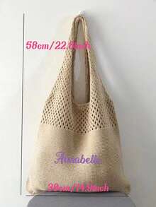 1pc Women Personalized Hollow-Out Knitted Shoulder Bag, Beach Vacation Tote, Fashion Versatile Handbag With Large Capacity, Suitable For Wedding Bride & Bridesmaid Gift, Office Work Commute Tote, Multi-Functional Shopping Bag, Ideal For Daily Use, Gift For Family, Friends, Mom, Partner, Great For Mother's Day, Valentine's Day, Nurse's Day, Teacher's Day, Christmas, Birthday - Multicolor - View 5