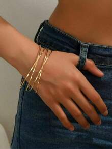 Anillo de brazo cruzado multicapa hueco de estilo europeo y americano con diseño personalizado exagerado, de estilo hip-hop simple, con abertura ajustable, adecuado para vacaciones en la playa - Dorado - Ver 2