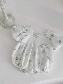 INS Newborn Baby Girls Fresh Floral Bubble Short Sleeve Romper, Summer - White - View 7