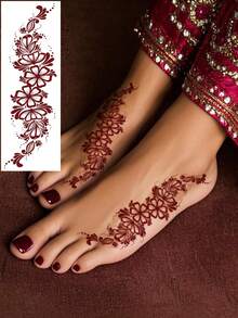 8 pièces Autocollants de tatouage sexy pour les doigts et les orteils avec motifs floraux en marron, rouge et marron châtaigne pour femmes, roses Fleurs pour les ongles, autocollants de tatouage temporaire imperméables, autocollants de tatouage marron pour l'art corporel féminin, mariage et fête - Rouge - Voir 4