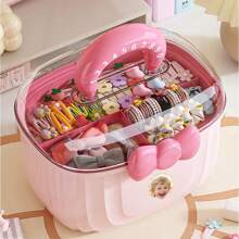 1pc Customized Handheld Storage Box, Large Capacity With Lid, Compartmentalized Accessory Box, Transparent Dual-Layer Cute Storage Box, Jewelry Storage Box, Makeup Storage Box